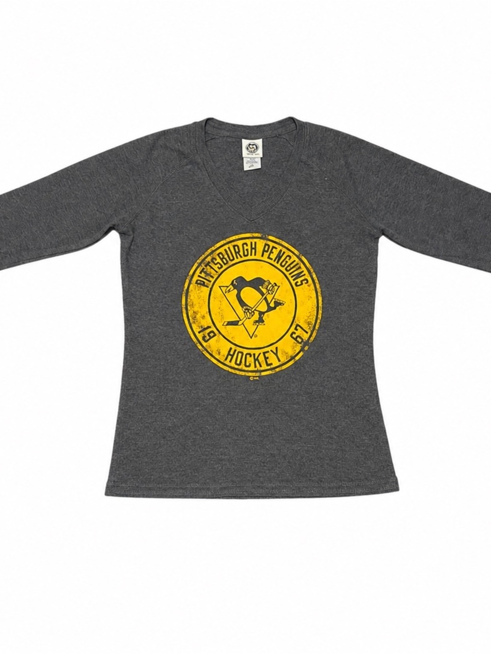 NHL Pittsburgh Penguins Youth L 12/14 Gray 1967 Hockey Long Sleeve V-Neck